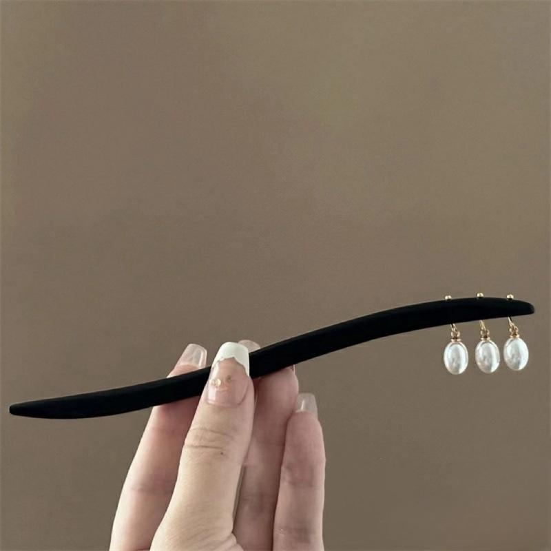 Hairpin Modern Pearl Bead Imitation Ebony Hairpin New Chinese Disc Hair Artifact Chinese Style Advanced Sense