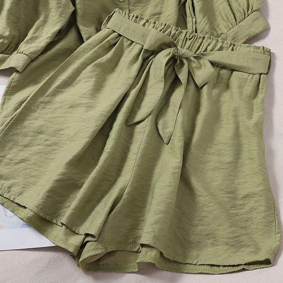 Petite Women's Square Neck Puff Sleeve Top & Elastic Waist Wide Leg Shorts Two-Piece Summer Set