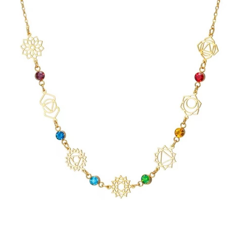 Hollow Out 7 Chakra Pendant Necklace Stainless Steel Clavicle Chain Necklace  Women Girls