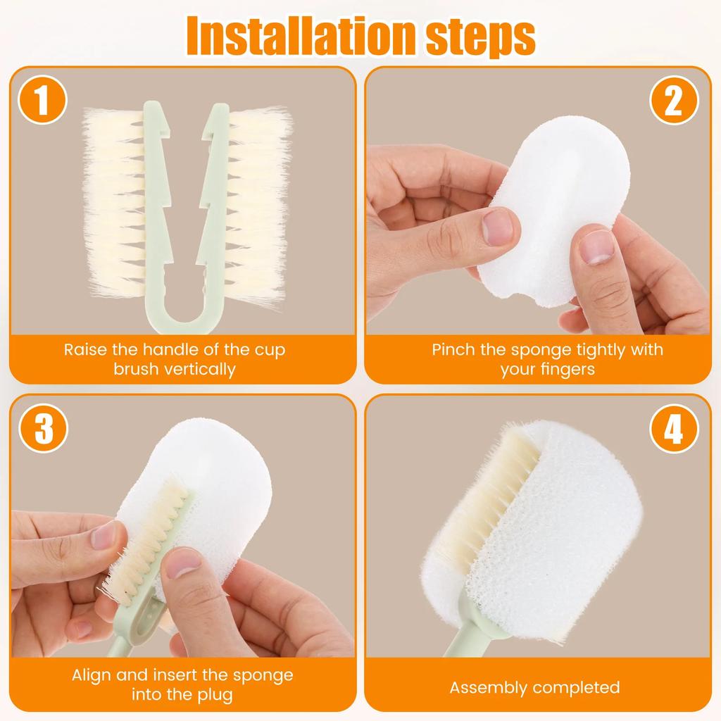 2Pcs 5 in 1 Water Cup Cleaning Brush Set Washing Tool For Use Cup Brush Thermos Cup Brush Milk Bottle Cleaning Sponge Brush