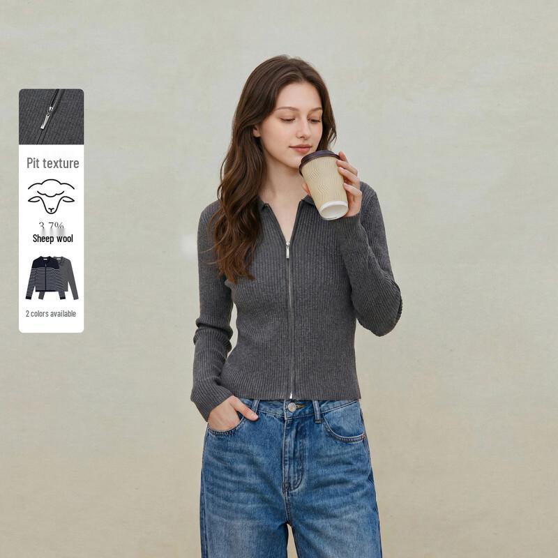 INMAN Women s Wool Blend Double-Zip Lapel Knit Cardigan XL