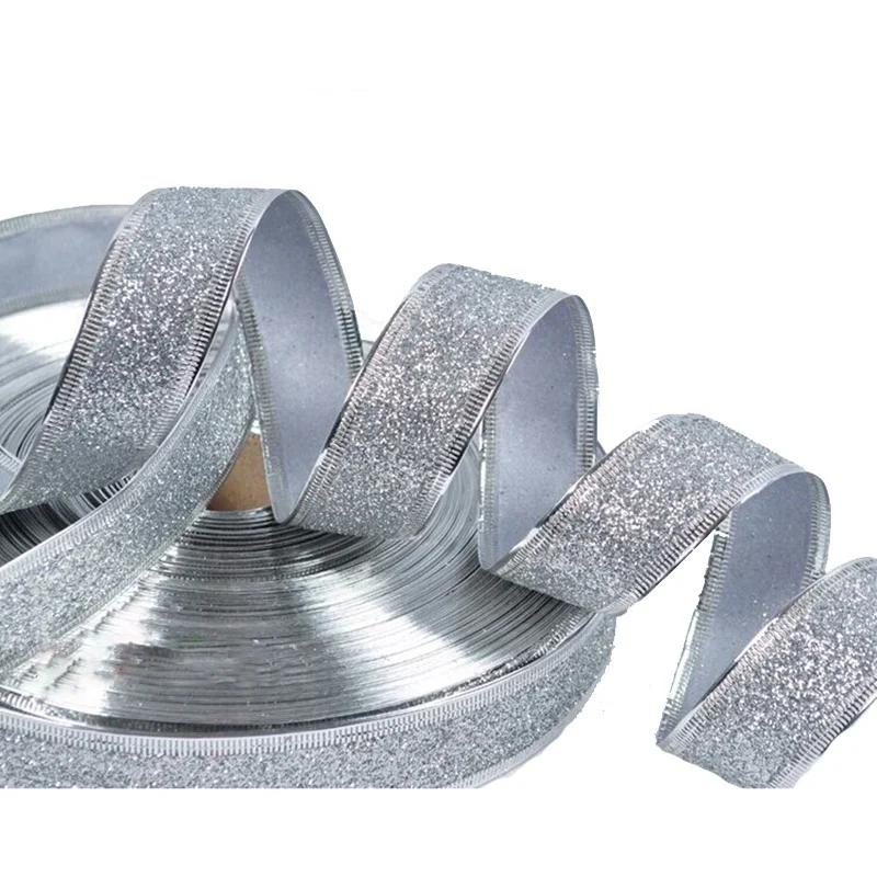 200cm Golden Edge Ribbon Weaving Single Face Satin Ribbon Packing Belt Wedding Christmas Decoration