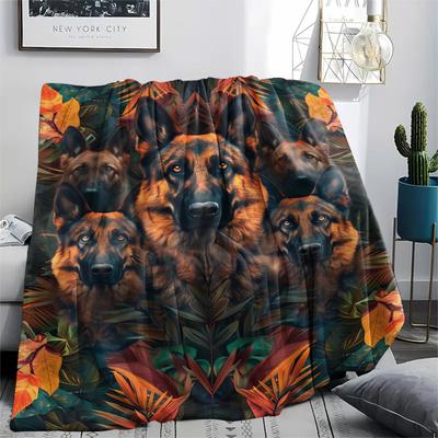 1Pc Bulldog German Shepherd Print Flannel Blanket, High Quality Comfortable for All Seasons, Home Decor, Warmth and Comfort, Perfect for Gifts