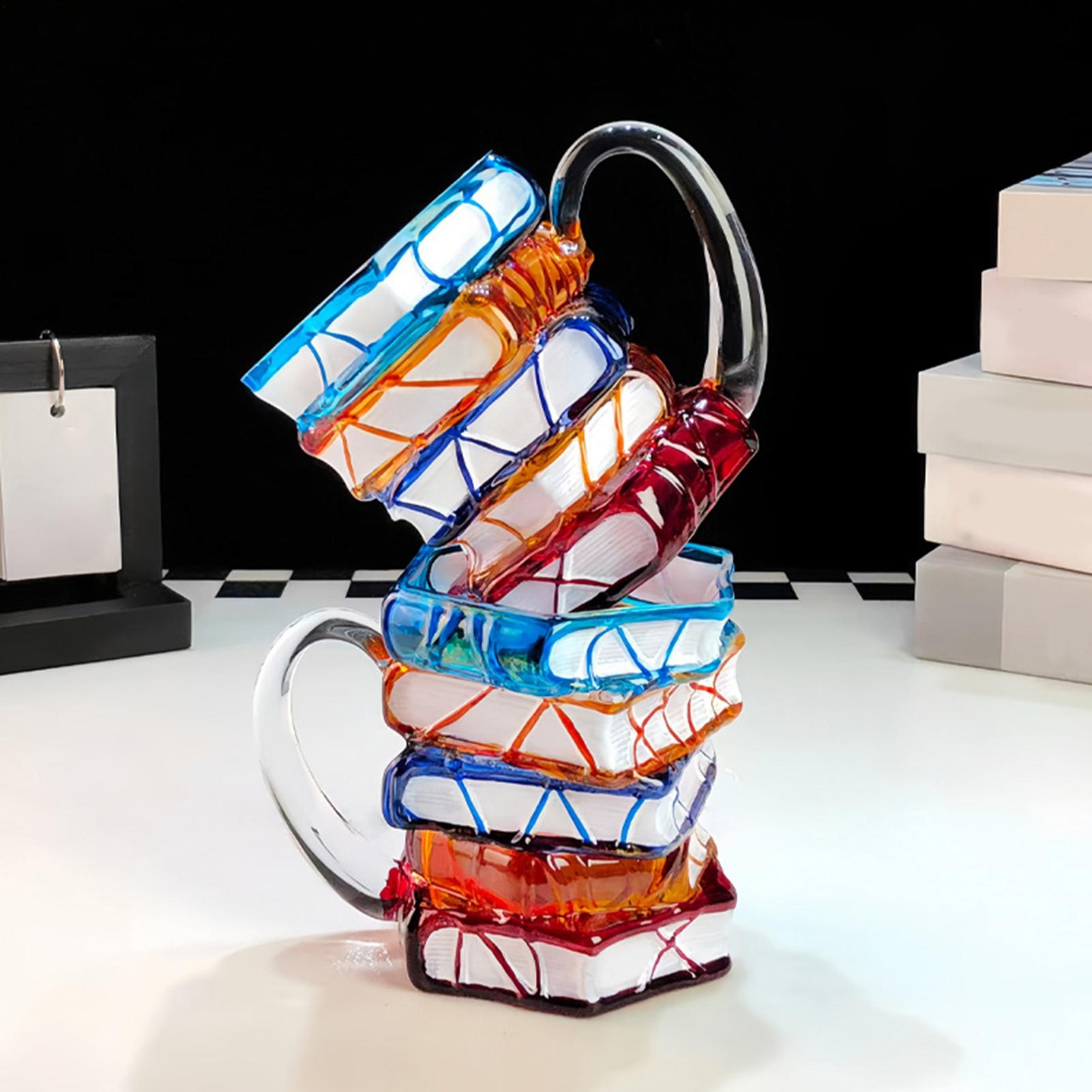 363ML Novelty Painted Book Mug Glass Cup Creative 3D Colored Glass Book Coffee Mug for Book Lover Literature Lovers Gifts 363ml