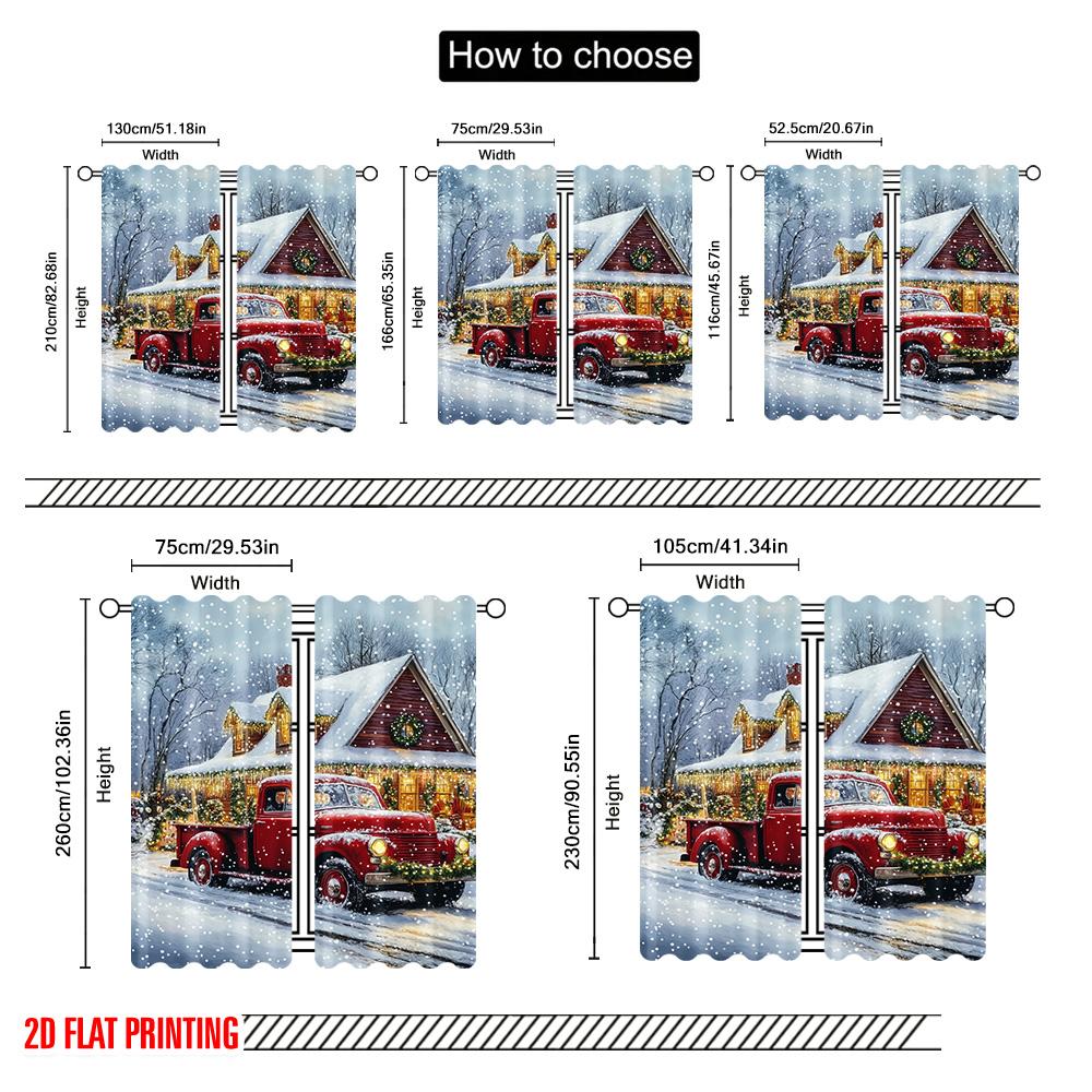 2pcs 2D Flat Printing Merry Christmas Party Curtains European Architecture Versatile Fabric Without Electricity Festive Curtains