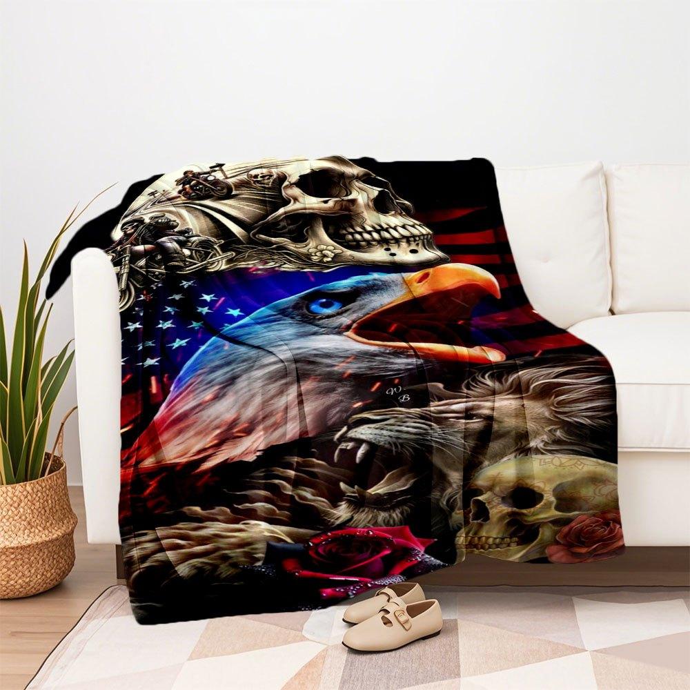 "American Spirit: Eagle, Lion, Motorcycle Biker Art Print"Blanket Flannel Throw Blanket for Sofa, Bed, Travel, Camping, Office
