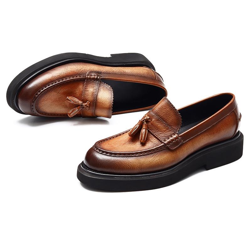 Brand Design Men Genuine Leather Shoes Moccasins Men's Tassel Loafers Vintage Slip-on Casual Men Social Dress Shoes