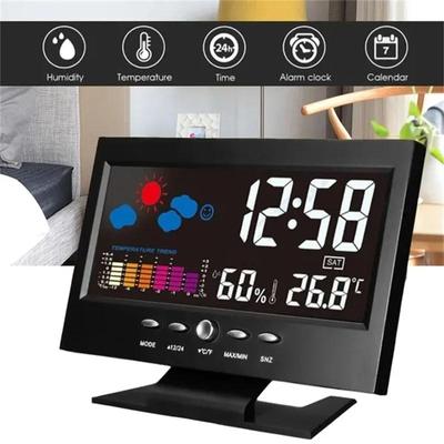 LCD Color Screen Digital Display Snooze Alarm Clock Indoor Temperature And Humidity Monitor Weather Forecast Time And Date Display Clock Tool