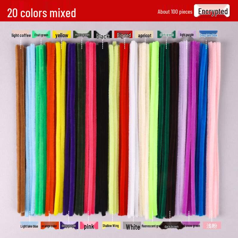 Encrypted Pipe Cleaners: Dense, Thickened 8mm White Strips with Mixed Colors for Handmade DIY Bouquets