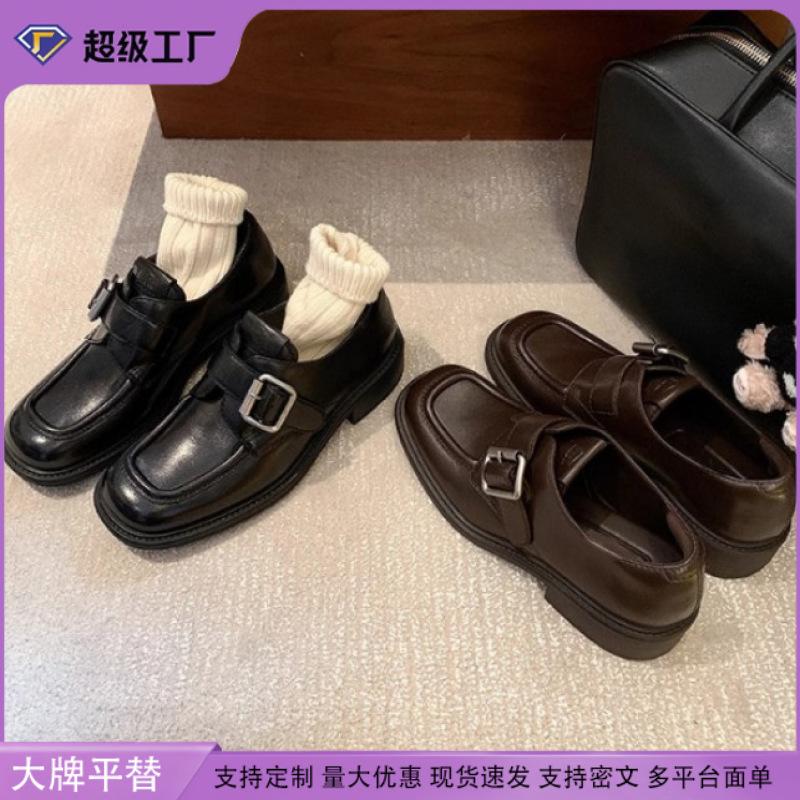 Yuanlitong retro British style loafers women's 2025 winter new belt buckle one pedal small leather shoes women's shoes