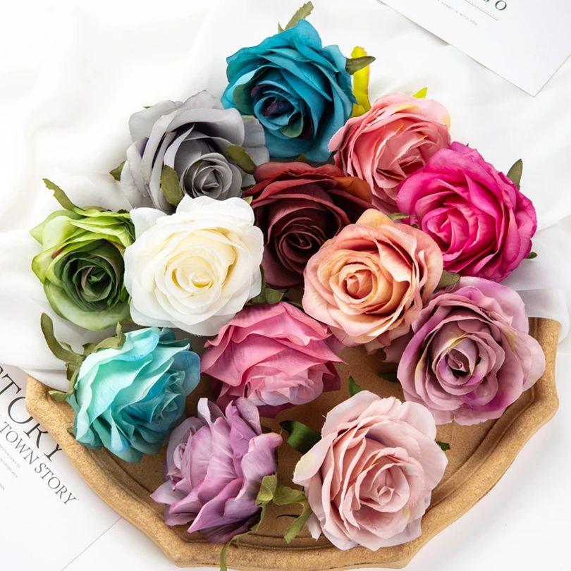 50/100pcs Artificial Flowers Silk Roses Home Outdoor garden Wedding wall Christmas Decoration High Quality Festival Diy gift box