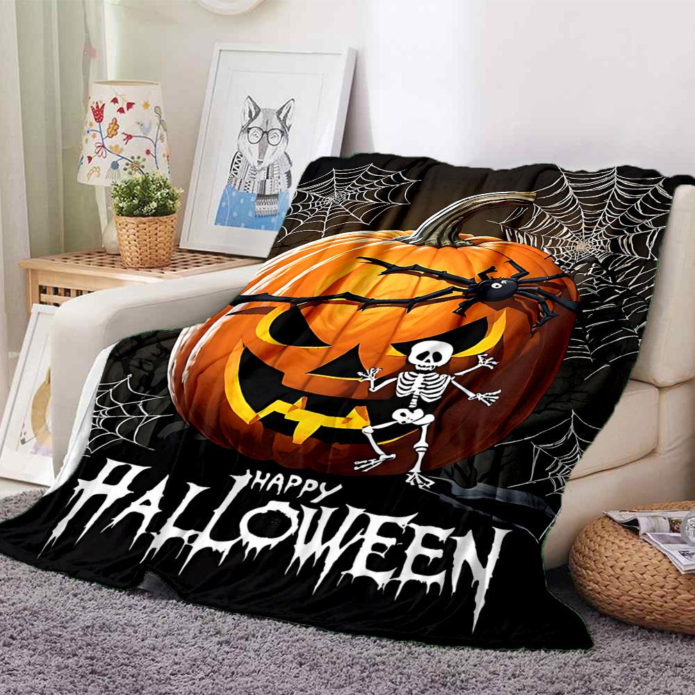 1pc Halloween Pumpkin Decorations Blanket Lightweight Blanket Throw Blanket For Sofa, Bed, Travel, Camping, Livingroom, Office, Couch, Chair yy2510100
