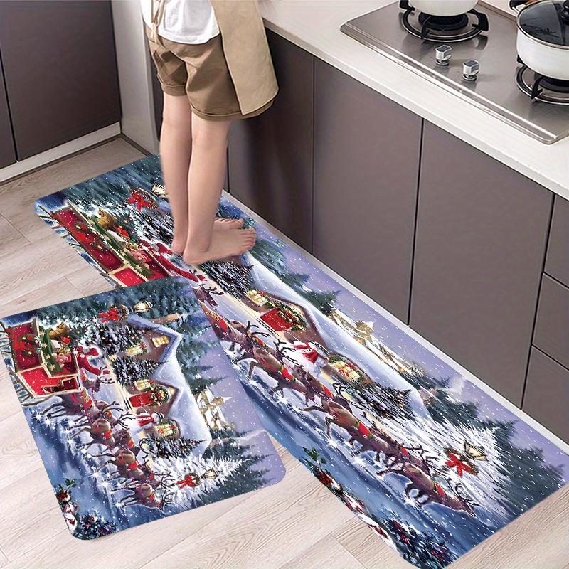 Christmas Elk Snowflake Kitchen Mat Home Decor Winter Xmas Kitchen Hallway Balcony Laundry Non-slip Rugs Christmas Decorations
