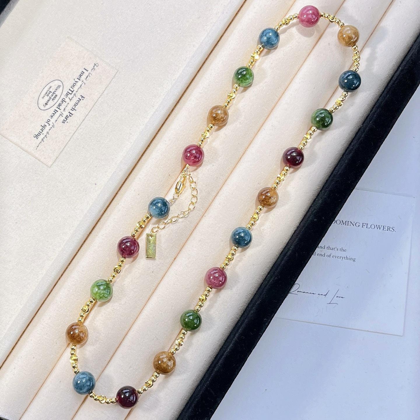 Vintage Mixed Color Candy Color Quartzite Stone Necklace Collarbone Chain