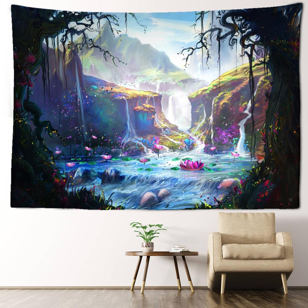 

Гобелен с изображением лотоса из мультфильма, настенный гобелен в стиле кавайи, хиппи, простой домашний декор для общежития для девочек 230x150CM