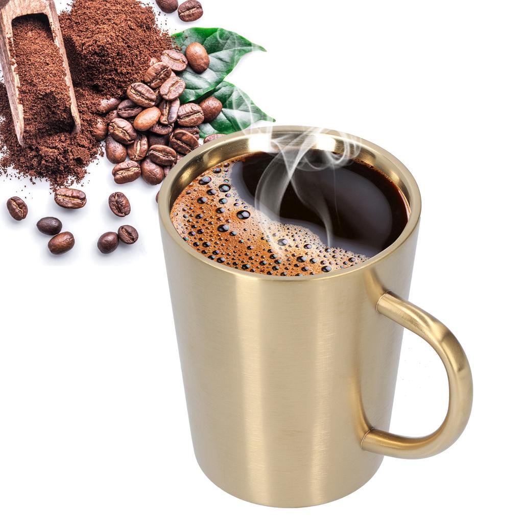 Cana de bere din oțel inoxidabil 304, 340 ml, ceașcă de cafea cu apă, cu mâner, vase de băutură cu perete dublu, aur