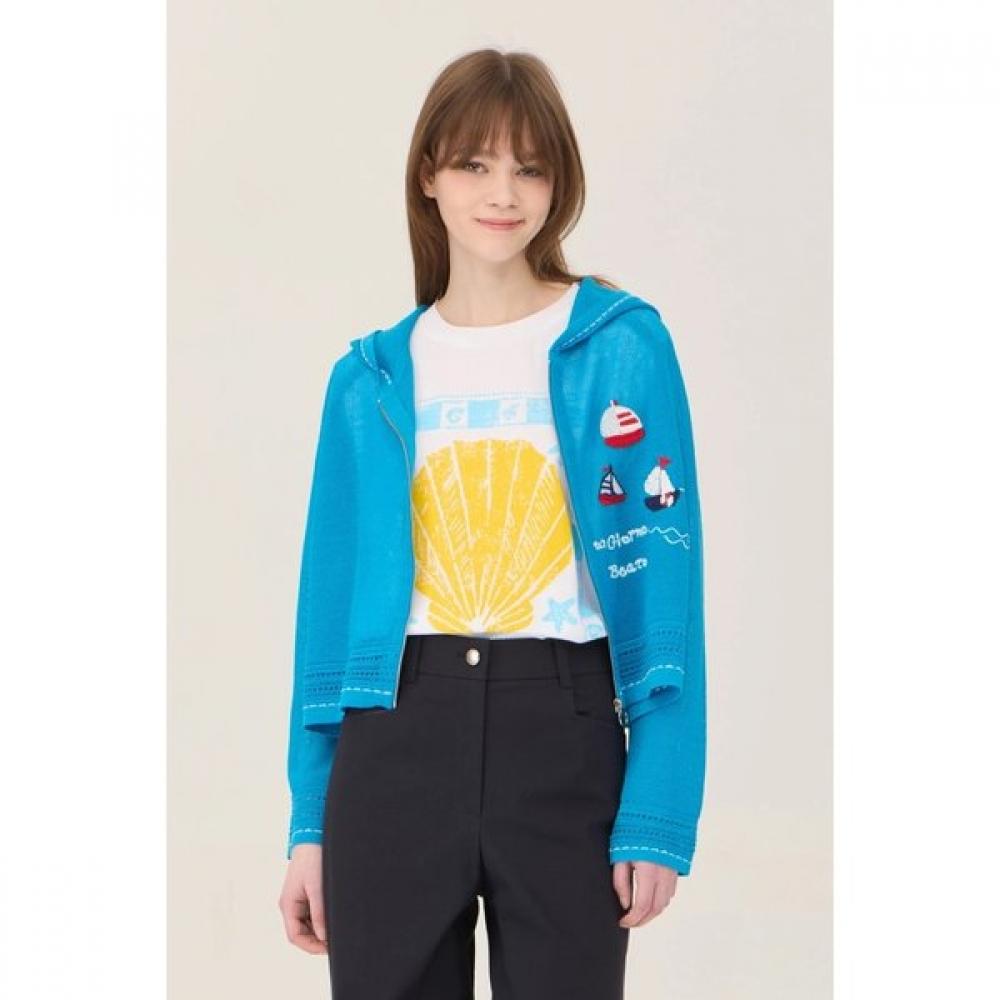 

Benetton Sailboat Crop Hooded Zip Cardigan Bakcf3631 BL (blue)/OS