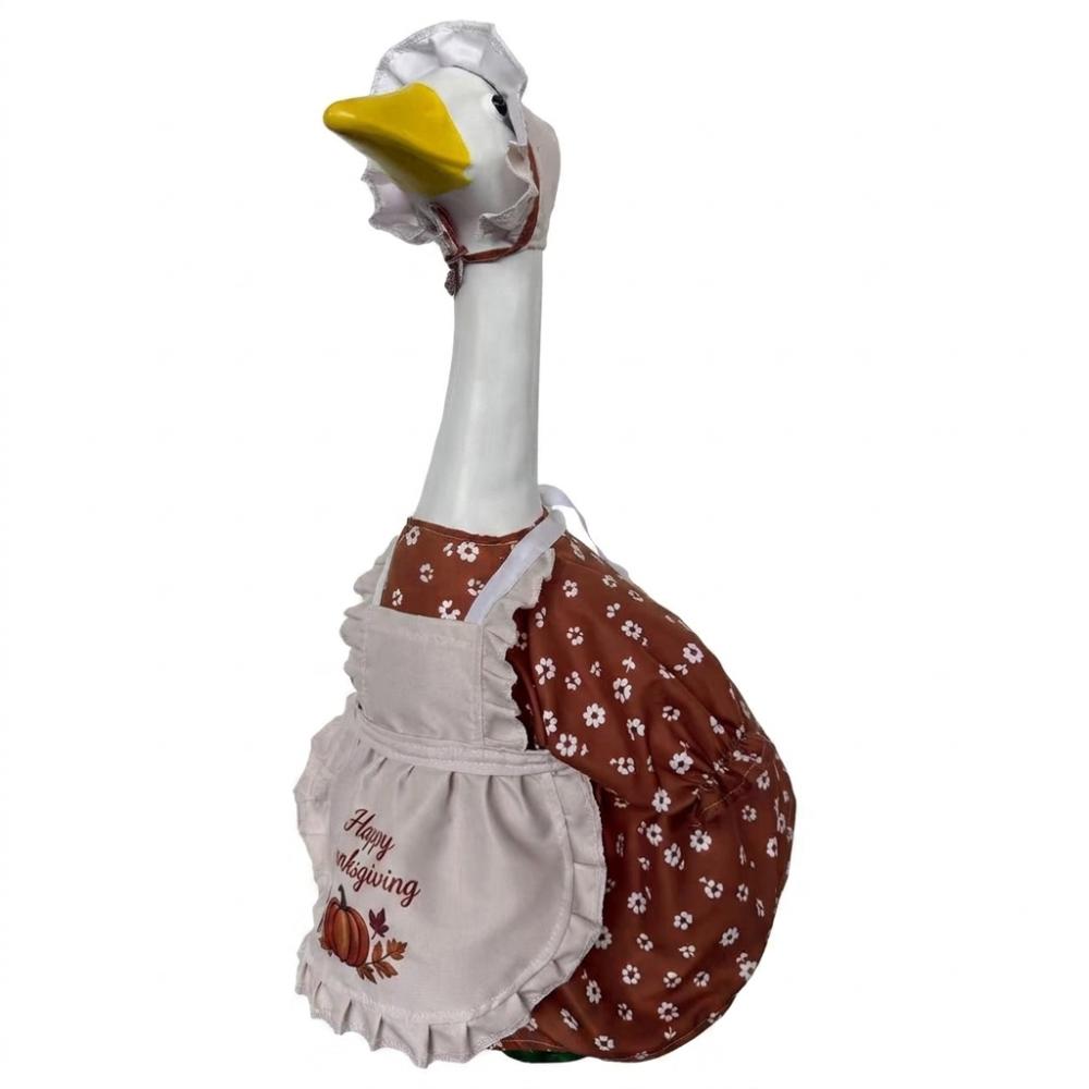 Pumpkin Print Thanksgiving Porch Goose Dress Outfit Goose Apron Suit for 23 Inch Yard Goose