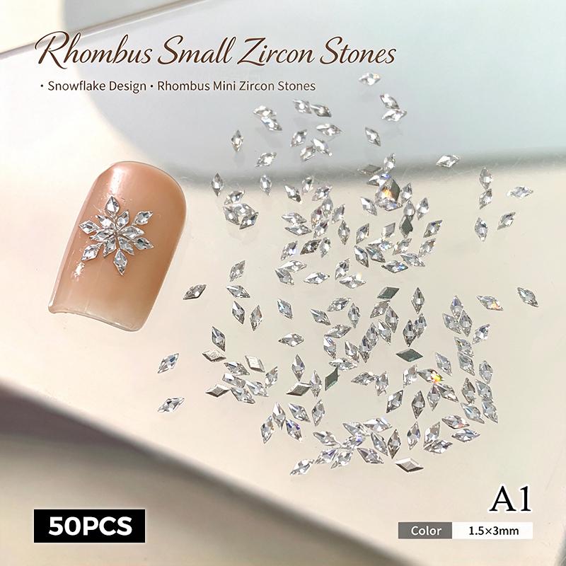 50Pcs Rhombus 3D Glitter Nail Decoration Diy Chic Tiny Crystal Ice-Transparent Mini Sparkle Nail Art Rhinestone