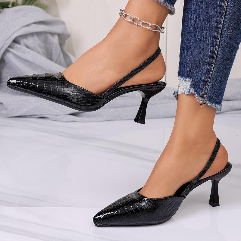 

New French Sandals Women s Outside Wear Plus Size Simple Pointed Toe Wrapped Toe Stiletto Fashion Shoes 35 чёрный
