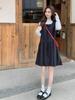 Herbst/Winter Koreanischer Stil Schlankmachendes Gepunktetes Woll-Westenkleid mit Schleife - Damen
