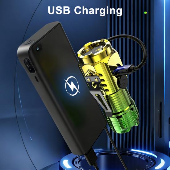 3-LED Mini Flashlight Type-C LED Torch with Magnetic Clip Waterproof Portable Emergency Light Lightweight Work Light for Outdoor Camping Hiking