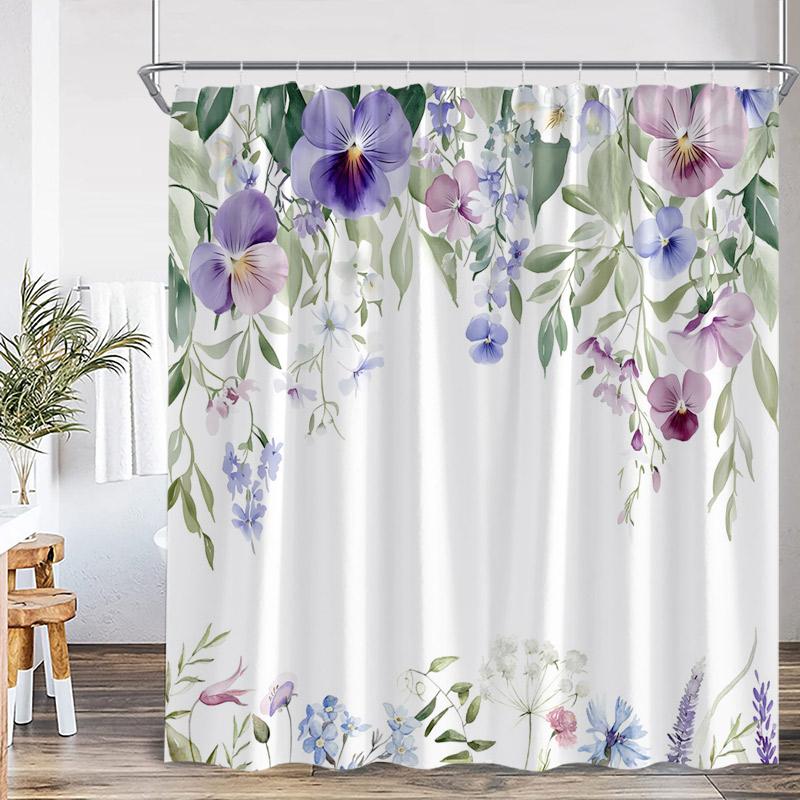 Grüne Blätter Kolibri Duschvorhänge Aquarell Pflanze Blatt Schmetterling Vogel Floral Badevorhang Stoff Heim Badezimmer Dekorationsset