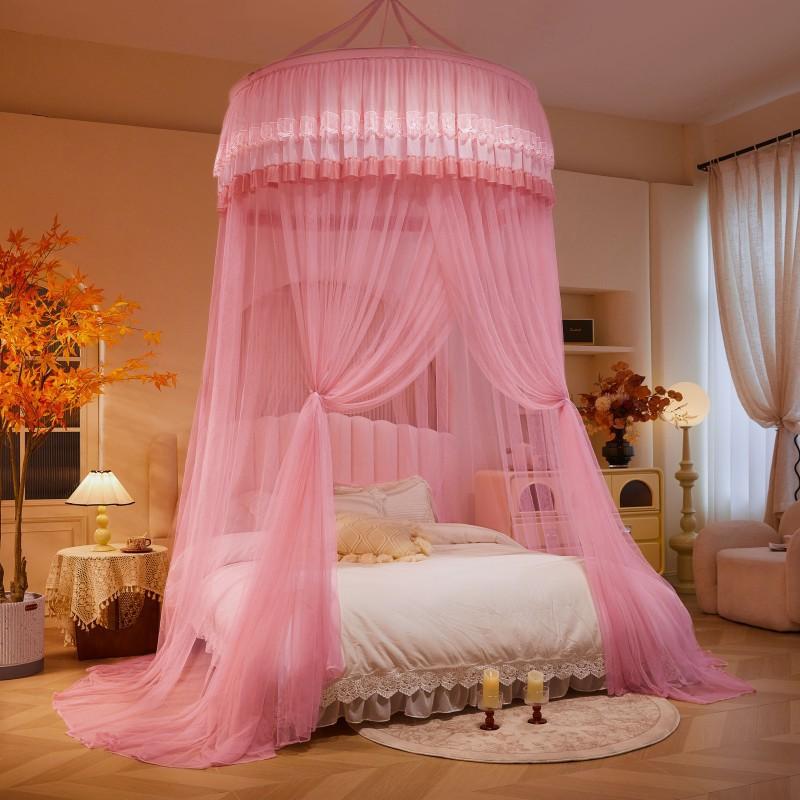 Round Canopy Mosquito Net Bed No-Drill Ceiling Hanging Floor-Standing Heavy-Duty Mesh Single Door Modern Minimalist Design