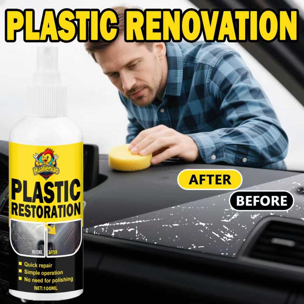 Car Plastic Part Crystal Coating Renovator, Black Interior Dashboard Wax for Vehicles, Whitening Restoration Agent, Tire Blacken
