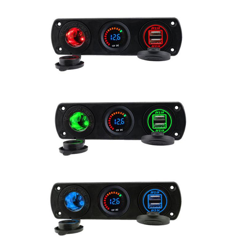 Wasserdichte 12V 3 Löcher Panel Dual USB Auto Ladegerät Steckdose Bunte Bildschirm Voltmeter Kombination Zubehör