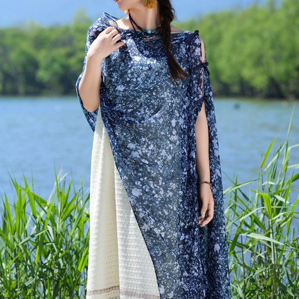 Sun Protection Ethnic Style Shawl Wraps Beach Scarf Vintage Sunscreen Shawl  Outdoor