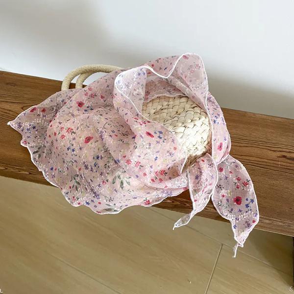 

WTEMPO Spring Summer French Style Elegant Floral Printed Silk Scarf Retro Fashion Versatile Casual Thin Travel Scarves 1pc розовый