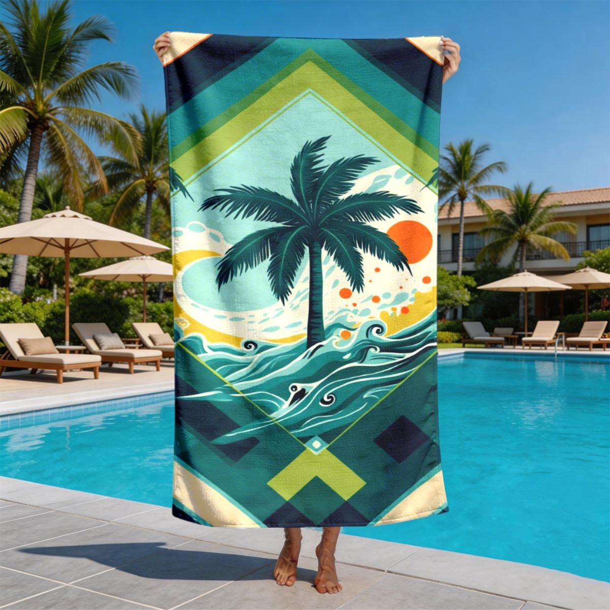 

Retro geometric style tropical beach polyester microfiber beach towel is highly absorbent, suitable swimming and beach outings W40*H60(CM)