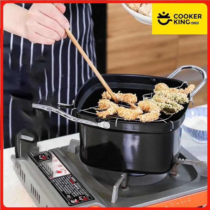Japanese Mini Deep Fryer with Oil Drain Rack Uncoated Iron Pot Deep Fryer French Fries Pot Suitable Gas Spot Goods nero