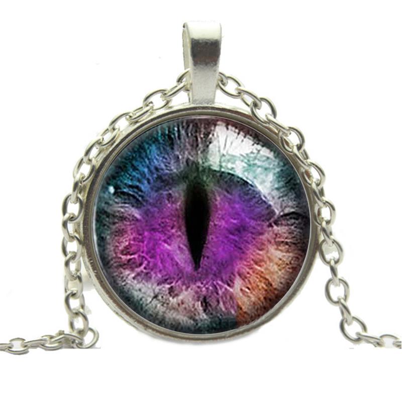 Vintage Jewelry Cat Eye Pendant Necklace Charm Rhinestone Chain Ethnic Necklace