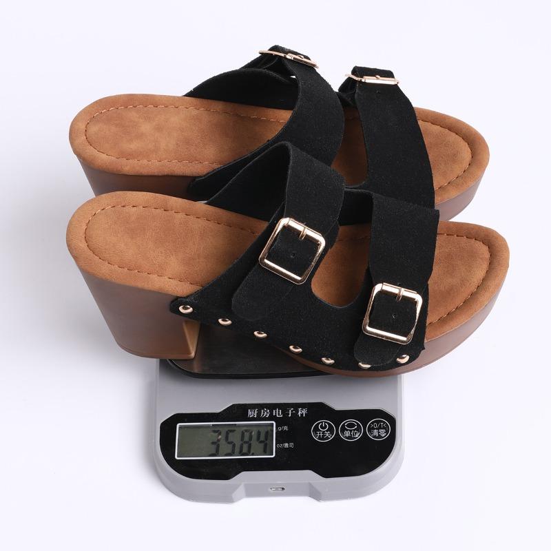 Trendy women's shoes summer new high-heeled platform slippers women's round head belt buckle sandals