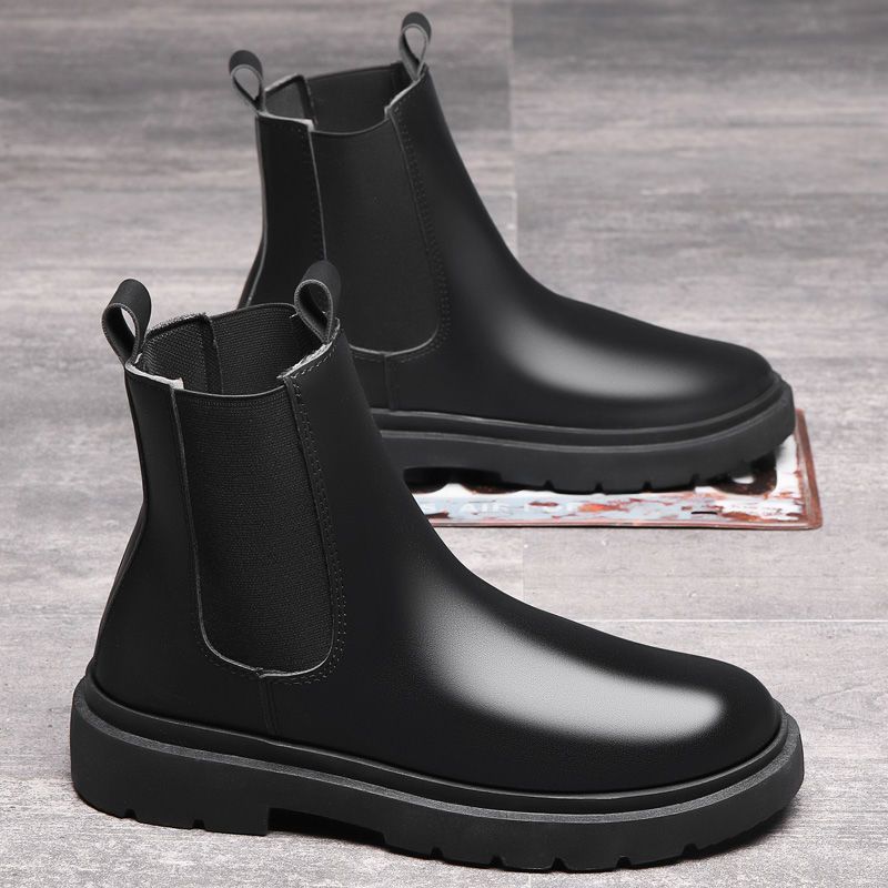 Trendy Men s High Top Leather Chelsea Boots Winter Quilted Padded British Chimney Style Fashionable Footwear 39