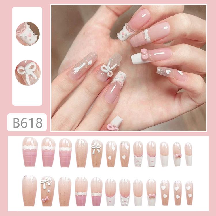 

B618 Девичьи розовые бантики наклейки для нейл-арта в виде сердечек B618-Cute Girly [Glue Version]