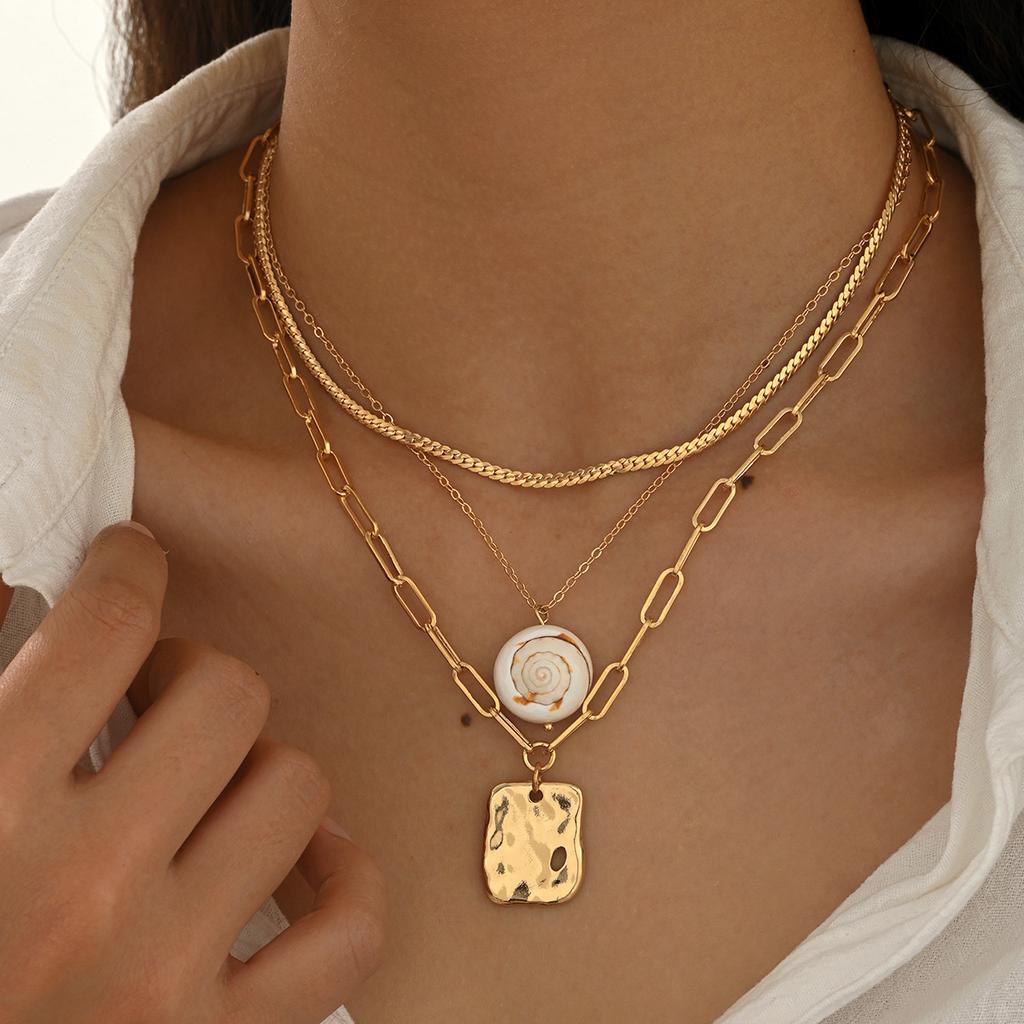 Multi Layer Stackable Necklace, Cool Tone Ins Shell Choker Clavicle Chain for Women