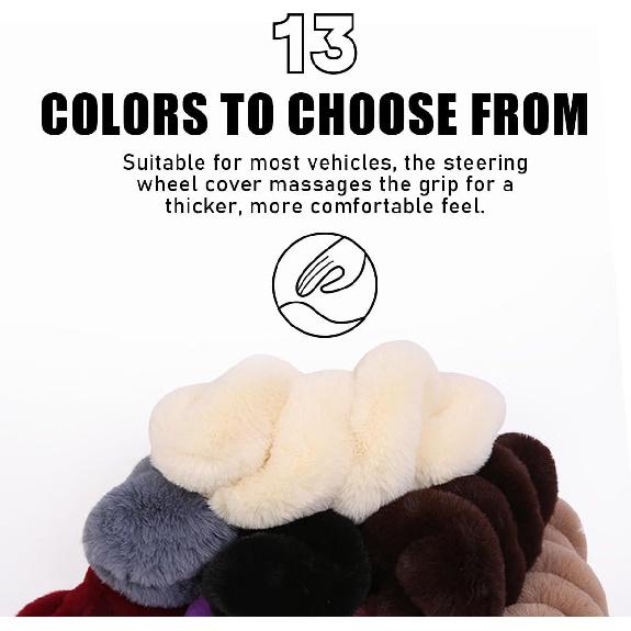 5 PCS Fluffy Steering Wheel Covers Set, Faux Wool Steering Wheel Cover & Handbrake Cover & Gear Shift Cover & 2 Seat Belt Shoulder Pads, Universal