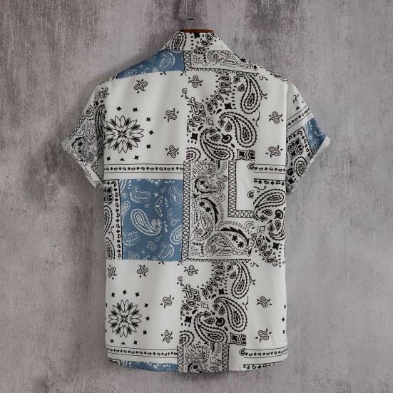 Pánská letní plážová košile Barevný potisk Krátké rukávy Jednořadý kardigan Volný Střední délka Ohrnovací límec Pánské Top