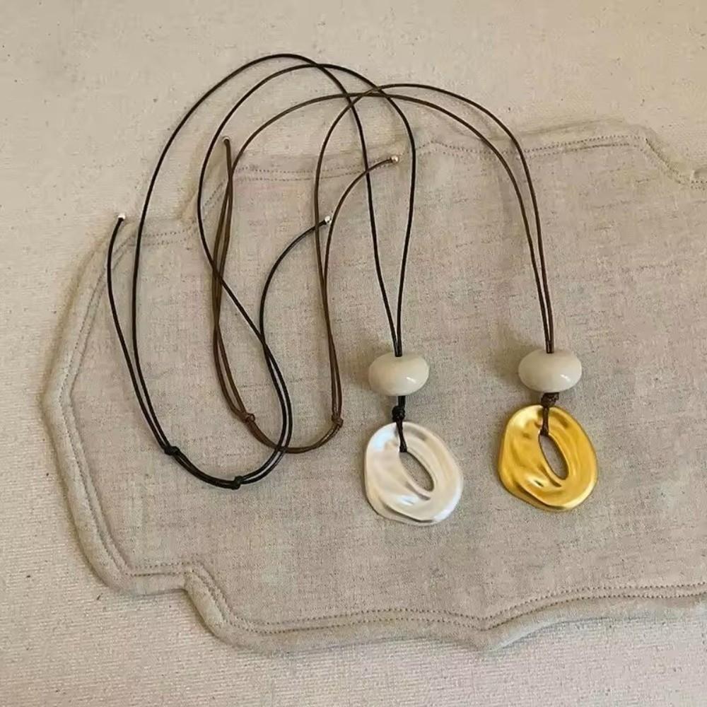 Geometric Oval Stone Pendant Necklaces Matte Color Neck Chain Hollow Necklace  Jewelry Accessories