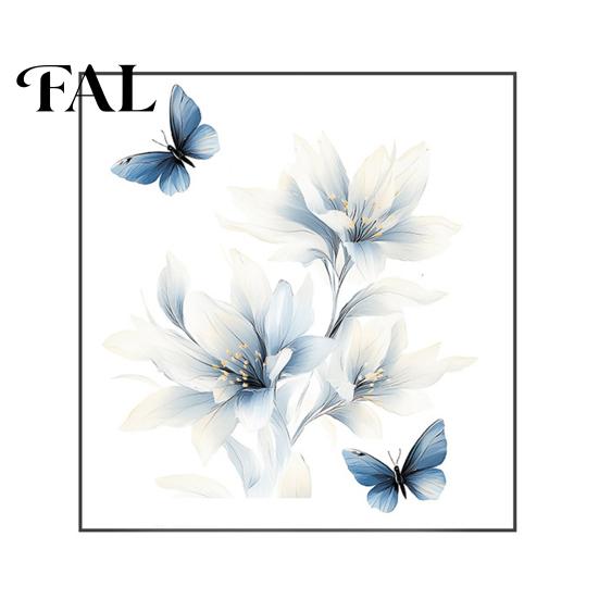 Adesivi Decorativi per Piastrelle del Bagno, Adesivi Murali Floreali Blu Lavati all'Inchiostro con Farfalle, Gigli Delicati da Staccare e Attaccare, Soggiorno Camera da Letto