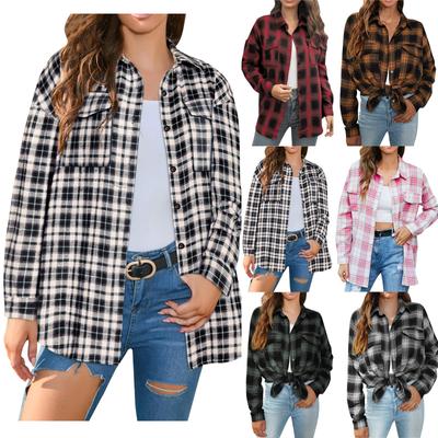 Women's Casual Button Shirt Casual Long Sleeved Loose Fitting Shirt With Pockets