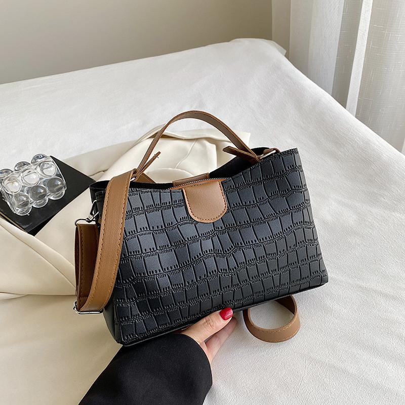 Modern Black Khaki Brown Women s Fashionable Pu Leather Crossbody Tote Bag Black