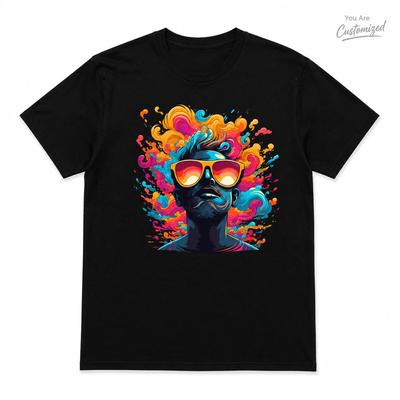 Colorful Afro Man Graphic T Shirt White Unisex Art Tee Sunglasses Shirt