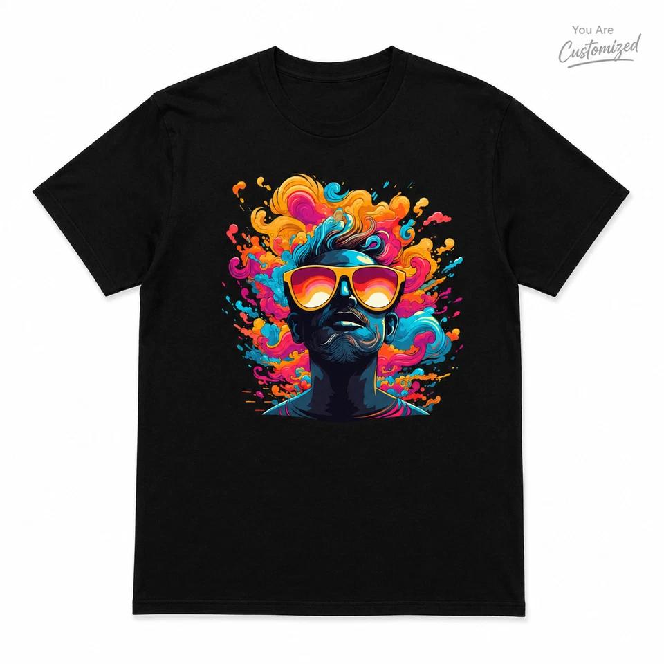 Colorful Afro Man Graphic T Shirt White Unisex Art Tee Sunglasses Shirt