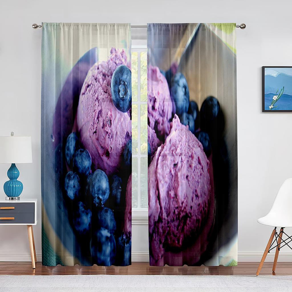 Gałka Lodów Słodki Zimny Kremowy Deser Przezroczyste Woalowe Zasłony do Salonu Sypialni Tiulowe Zasłony Panel Okienny Kuchenny Draperie