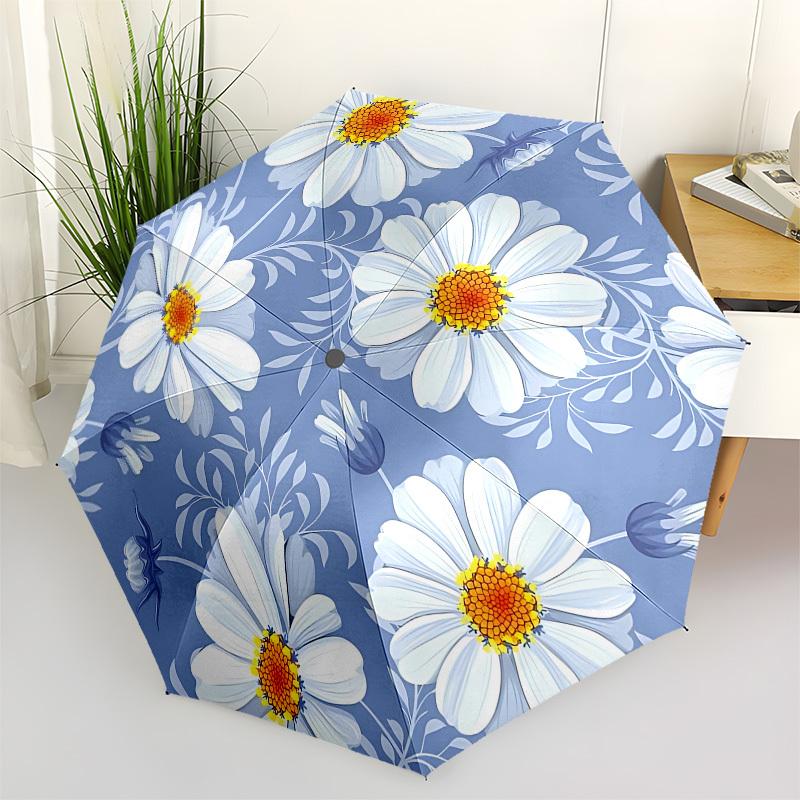 1pc White Daisy Flowers Automatic Umbrella Durable Iron Frame & Plastic Handle, Gift for Men & Women, Sturdy Construction yy250905195
