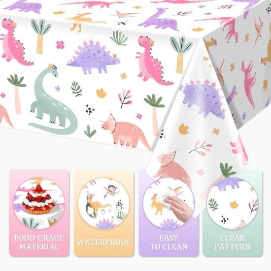 3pcs Pink Dinosaur Birthday Tablecloths 108x54inch Watercolor Dinosaur Birthday Decorations for Girls Dino Birthday Party Disposable Table Covers